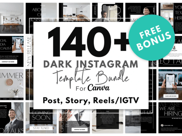 Download 140 Dark Instagram Template KIT BUNDLE - Template kit Collection