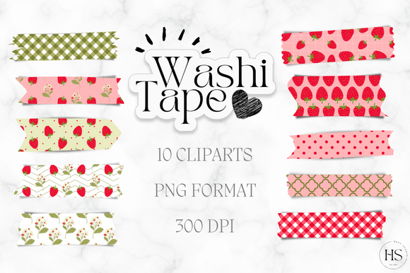 Download 10 Strawberry Washi Tape PNG Bundle - Tape Collection
